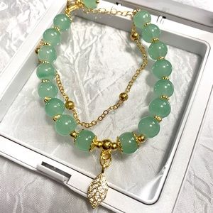 Jade Lucky Gold Bangle leaf charm bracelet